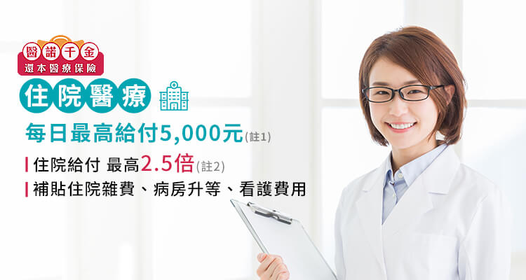 住院醫療每日最高5000元，住院給付2.5倍